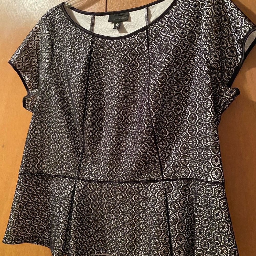Worthington Black and White Peplum Cap Sleeve Blouse